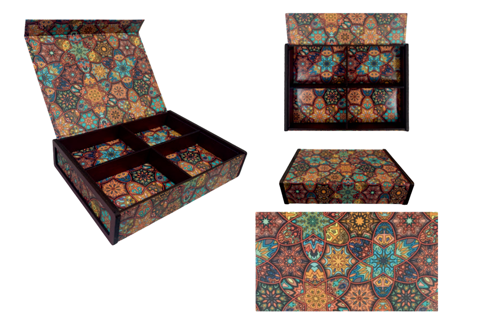 Red Classic MDF Dry fruit 4 Cavity (265x185x55mm)