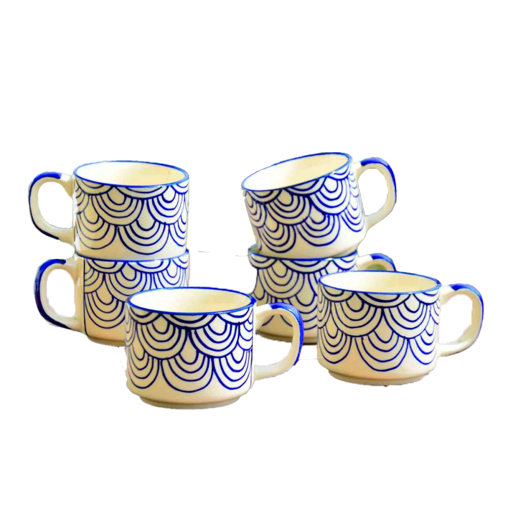 Hand panited blue ceramic mugs
